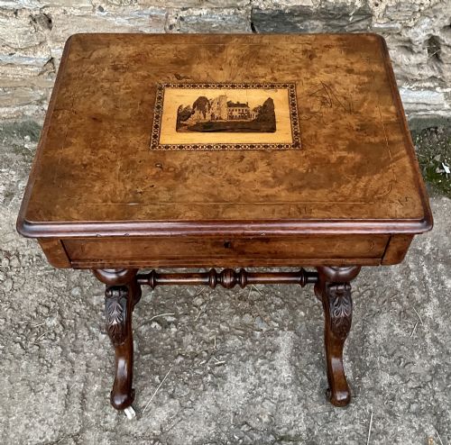 fig 1. Victorian Walnut Tunbridge Inlaid Sewing Table