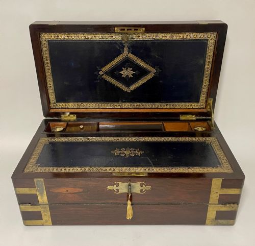 Victorian Brass Bound Rosewood Writing Slope