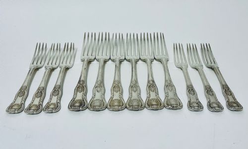 Set of 12 Georgian Solid Silver Kings Pattern Forks