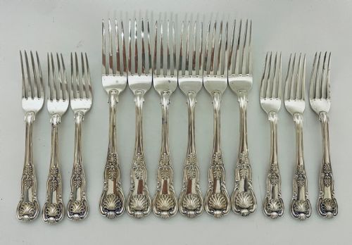 fig 1. Set of 12 Georgian Solid Silver Kings Pattern Forks