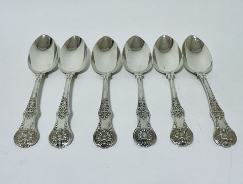 Set of 6 Georgian Solid Silver Serving Spoons Kings Pattern