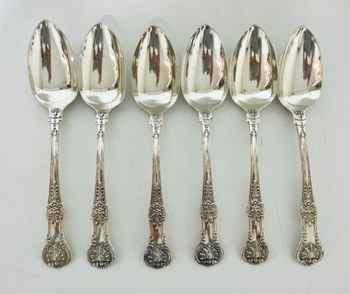 fig 1. Set of 6 Georgian Solid Silver Serving Spoons Kings Pattern