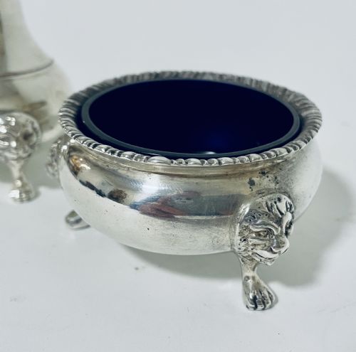 fig 2. Superb Antique Solid Silver 3 Piece Cruet Set