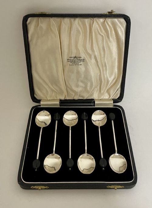 Set of 6 Art Deco Sterling Silver Coffee Spoons in Box