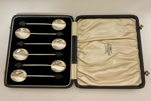 fig 2. Set of 6 Art Deco Sterling Silver Coffee Spoons in Box