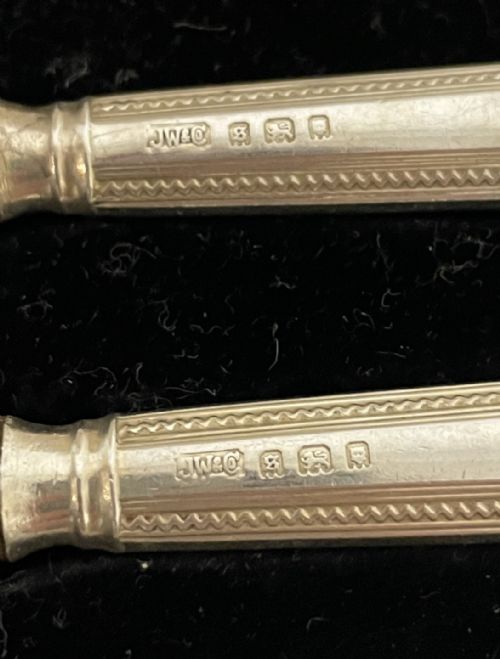 fig 2. Set of 6 Antique Sterling Silver Fruit Knives in Box