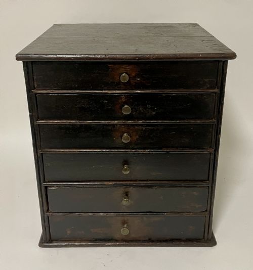 Antique Stained Pine Bank of Drawers