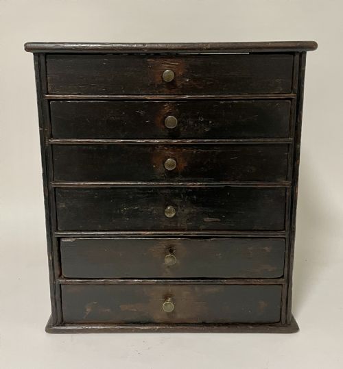 fig 1. Antique Stained Pine Bank of Drawers