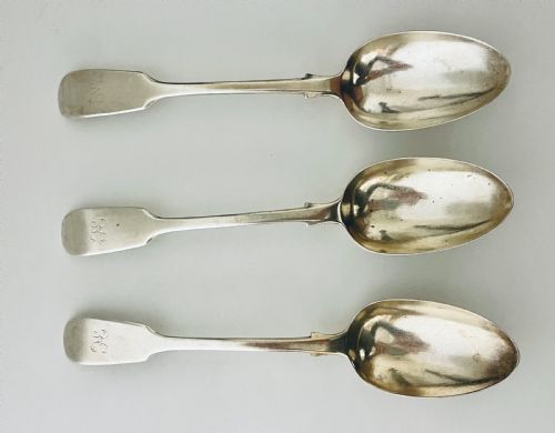 fig 1. Set of 3 Victorian Solid Sterling Silver Serving Spoons
