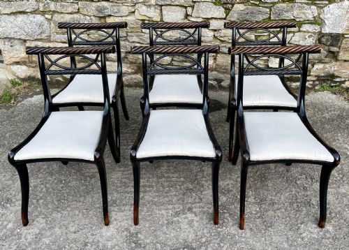 Set of 6 Regency Ebonised Rope Twist Trafalgar Chairs