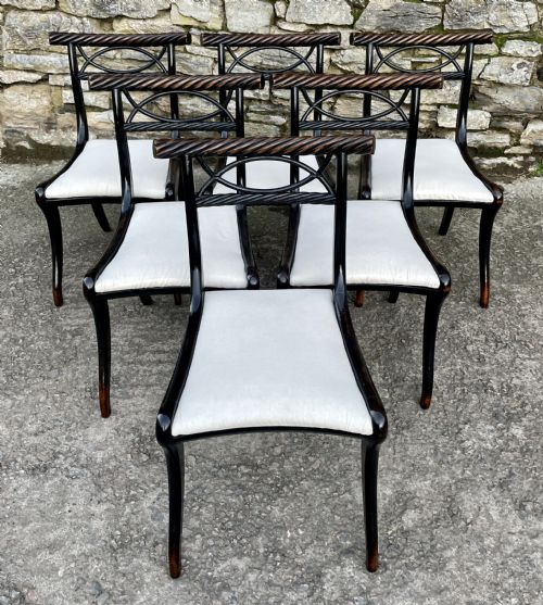 fig 1. Set of 6 Regency Ebonised Rope Twist Trafalgar Chairs