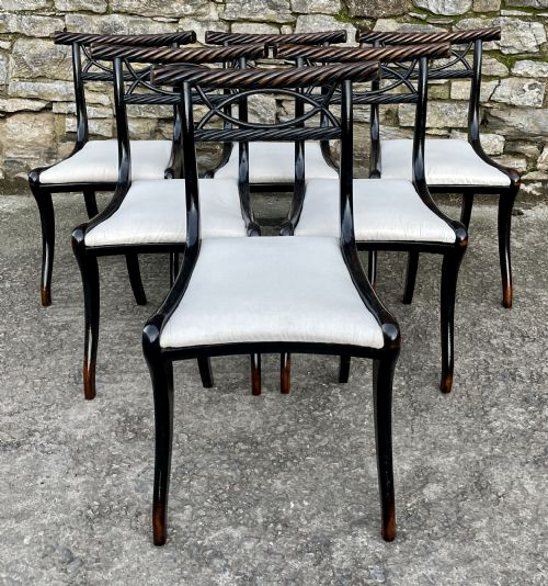 fig 2. Set of 6 Regency Ebonised Rope Twist Trafalgar Chairs
