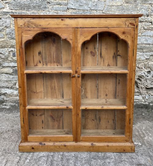 Narrow Antique Pine Glazed Cupboard