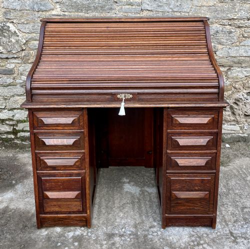 Antique Oak Roll Top Tambour Desk