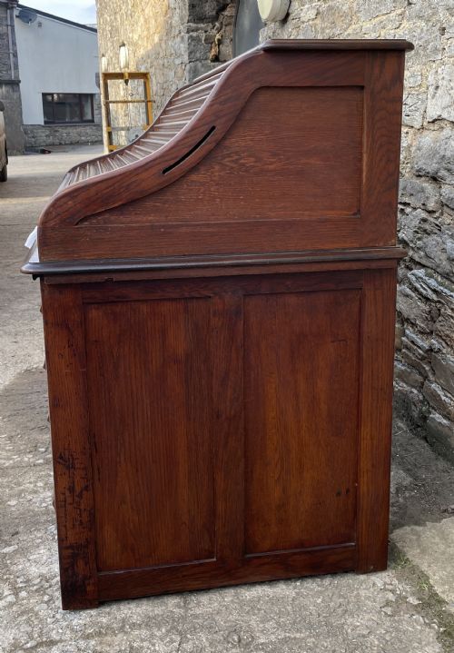 fig 1. Antique Oak Roll Top Tambour Desk