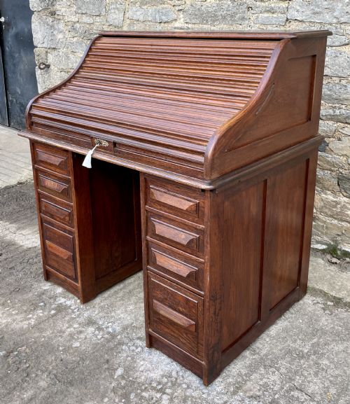 fig 2. Antique Oak Roll Top Tambour Desk