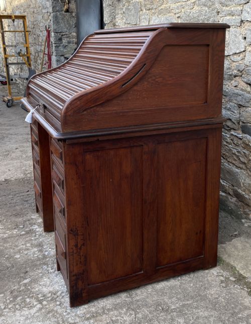 fig 3. Antique Oak Roll Top Tambour Desk