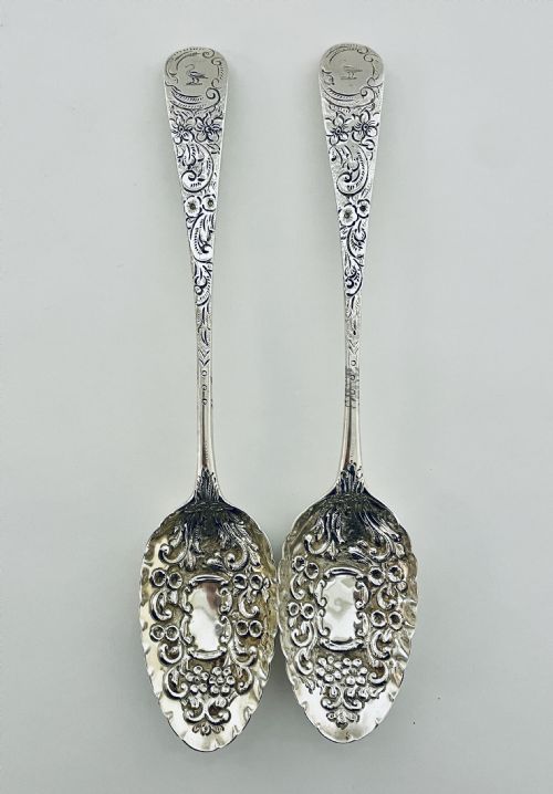 Pair of Georgian Exeter Solid Silver Berry Spoons