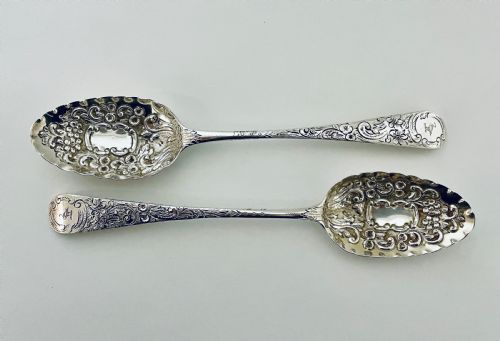 fig 1. Pair of Georgian Exeter Solid Silver Berry Spoons