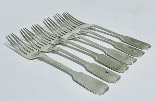 Set of 6 Antique Solid Silver Forks