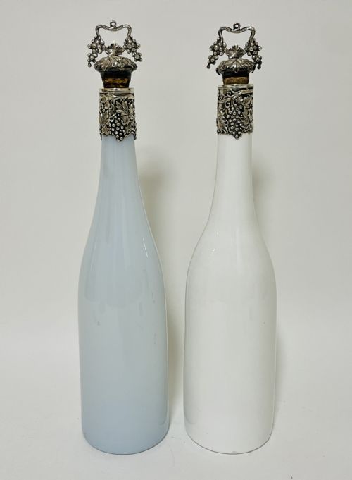 Pair of Antique Victorian Milk Glass Decanters