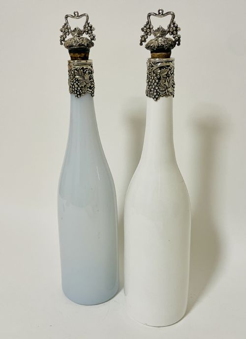 fig 1. Pair of Antique Victorian Milk Glass Decanters