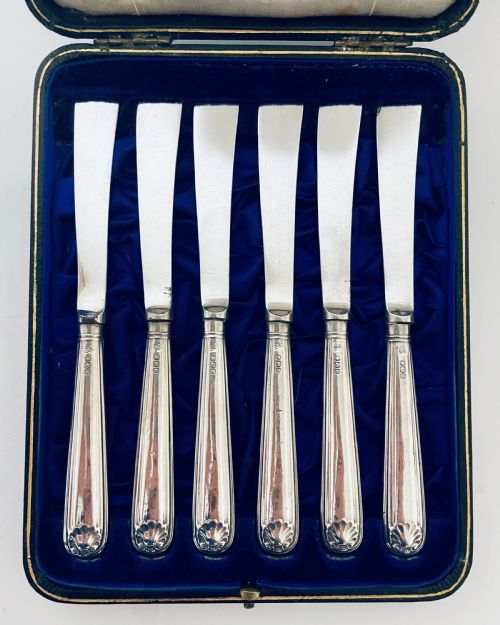 fig 1. Set of 6 Antique Silver Handled Butter Knives