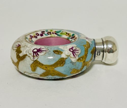 fig 1. Victorian Porcelain Ring Scent Bottle with Silver Top
