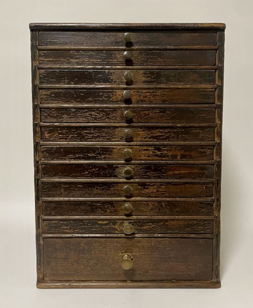 fig 1. Antique Tabletop Workshop Specimen Drawers