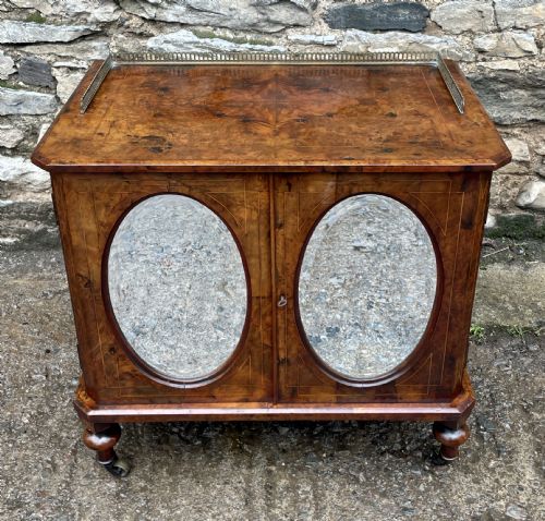 Small Victorian Burr Walnut Mirrored Cabinet