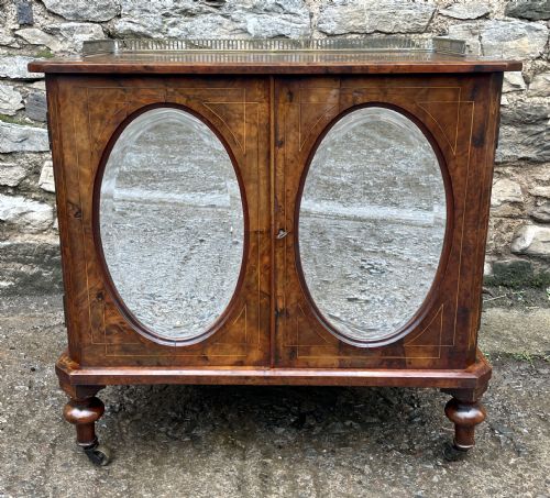 fig 1. Small Victorian Burr Walnut Mirrored Cabinet