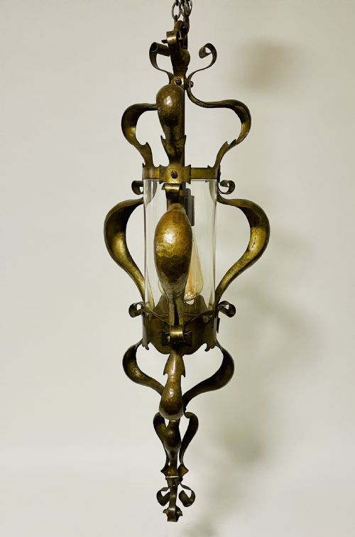 Art Nouveau Brass Hanging Hall Lantern