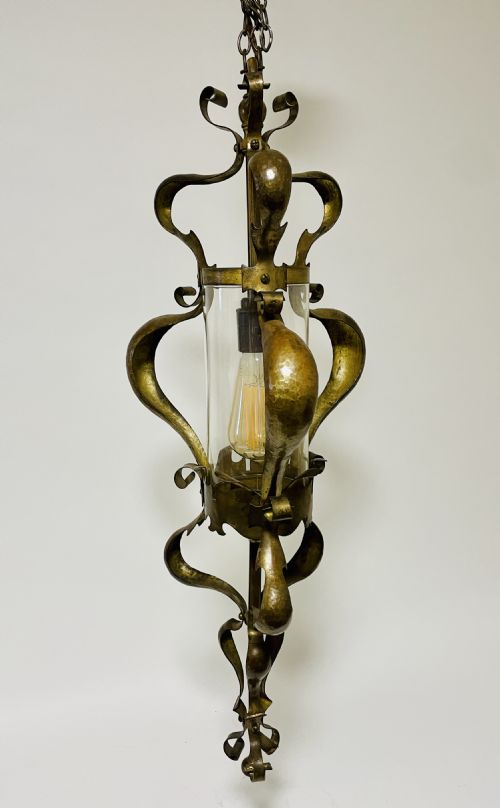 fig 1. Art Nouveau Brass Hanging Hall Lantern