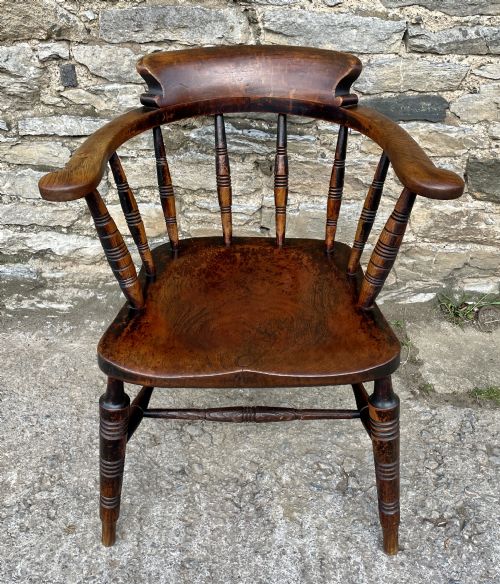 Victorian Elm Smokers Bow Armchair by Glenister High Wycombe