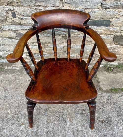 fig 1. Victorian Elm Smokers Bow Armchair by Glenister High Wycombe