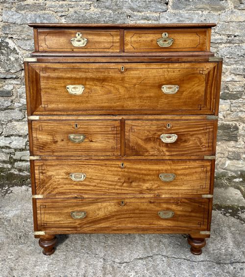 Victorian Camphorwood Military Campaign Secretaire Chest