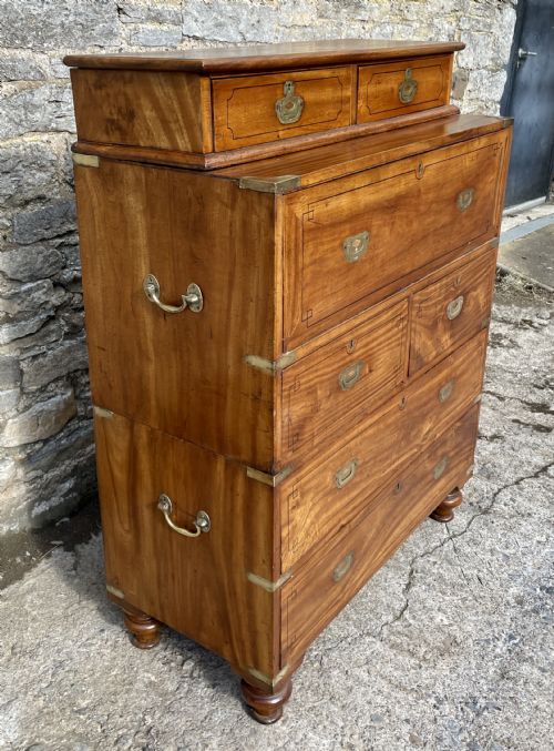fig 3. Victorian Camphorwood Military Campaign Secretaire Chest
