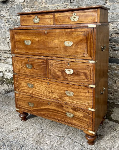 fig 4. Victorian Camphorwood Military Campaign Secretaire Chest