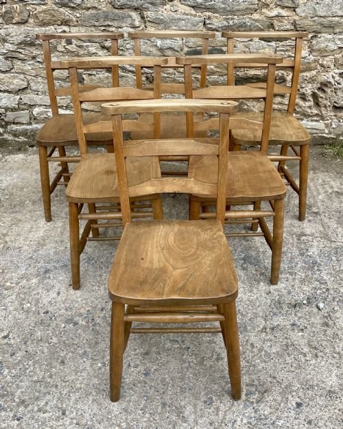 Set of Six Antique Chapel Chairs