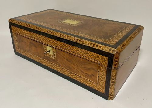fig 1. Victorian Walnut Tunbridge Ware Writing Slope with Secret Drawers