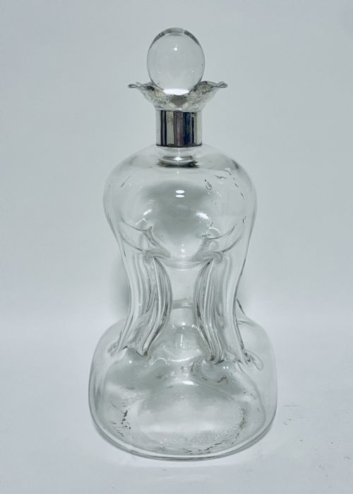 Antique Glass Decanter with Silver Collar