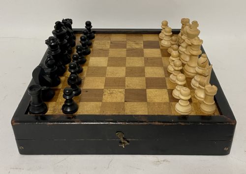 fig 1. Antique Folding Games Board with Chess Set