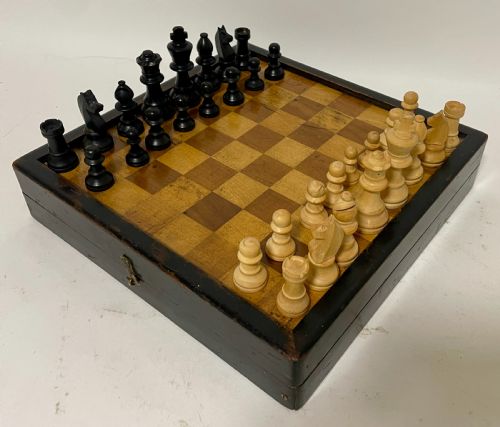 fig 2. Antique Folding Games Board with Chess Set