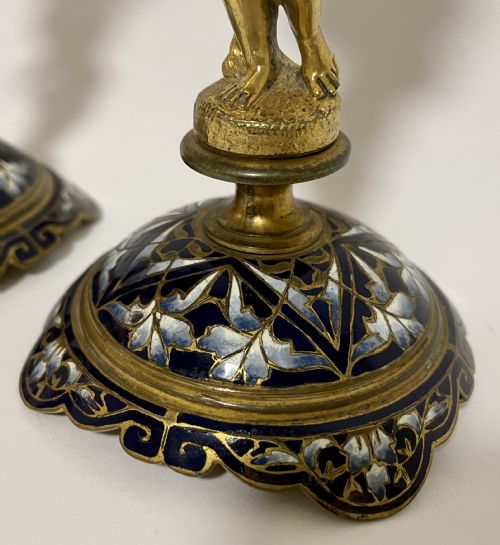 fig 1. Pair of Antique Gilt and Enamel Putti Candlesticks