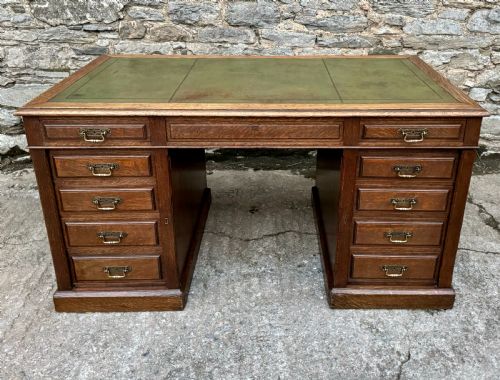 Large Edwardian Oak Partners Desk
