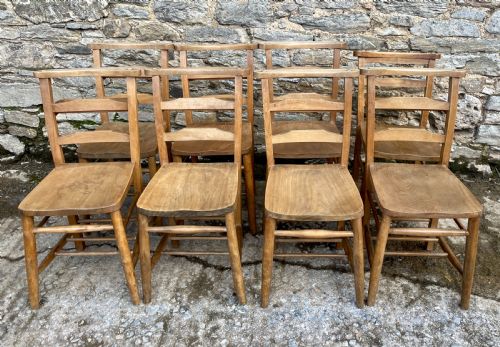 Set of 8 Antique Elm Chapel Chairs