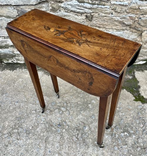 fig 1. Small Georgian Marquetry Inlaid Drop Leaf Table