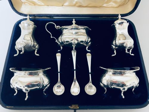 fig 2. Antique Silver Five Piece Cruet Set