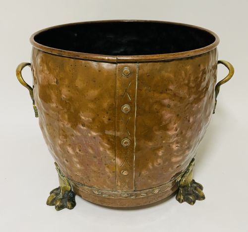 Antique Riveted Copper Bin with Lions Paw Feet