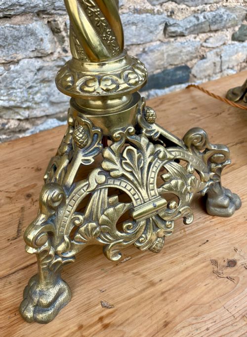fig 1. Pair of Large Victorian Brass Altar Candlesticks Converted to Electric